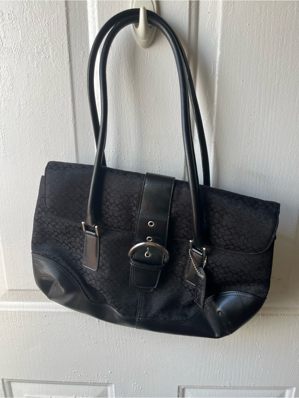 Coach Black Signature Shoulder Bag with Buckle